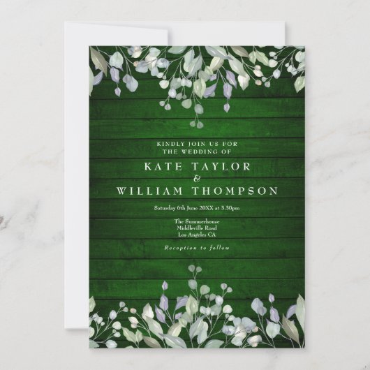Invitation Bois vert rustique vert verdure Mariage floral (Devant)