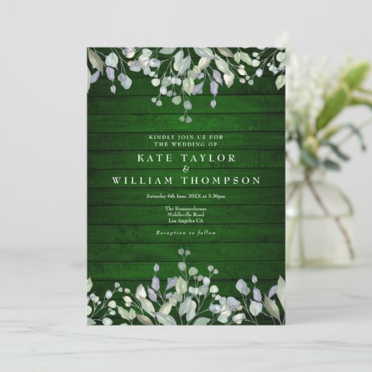 Invitation Bois vert rustique vert verdure Mariage floral (Debout devant)