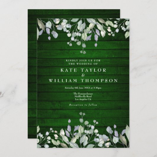 Invitation Bois vert rustique vert verdure Mariage floral (Devant / Derrière)