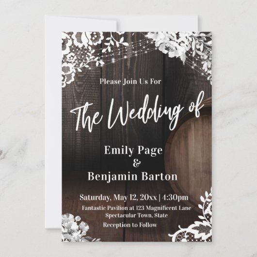 Invitation Bois Vin Baril Lumières Décontracté Le Mariage de (Devant)