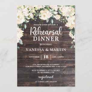 Invitation Bois vintage vert blanc répétition florale