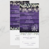 Invitation Bois Violet Floral Mason Jarres Tout En Un Mariage (Devant / Derrière)