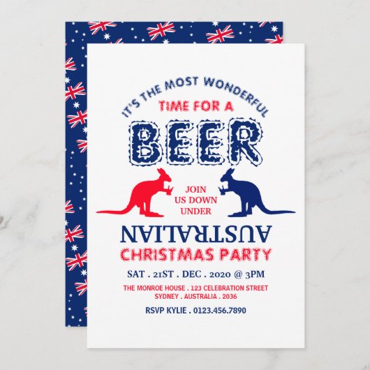 Invitation Boisson au Kangourou, Fête de Noël avec le drapeau (Devant / Derrière)