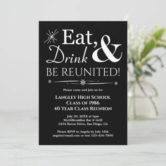 Invitation Boisson Black Eat Reunit Retro Class Réunion (Debout devant)