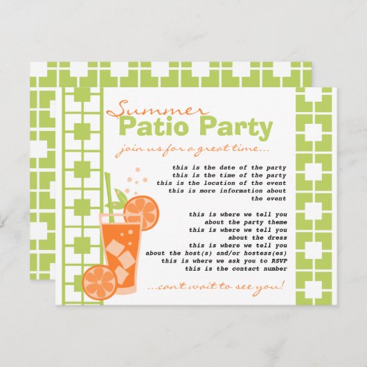 Invitation Boisson orange (Devant / Derrière)