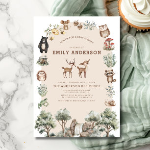 Invitation Boissons Animaux forestiers Baby shower neutre pou
