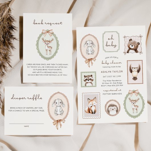 Invitation Boissons Animaux forestiers Baby shower neutre pou