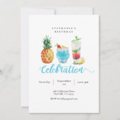 Invitation Boissons colorées à l'aquarelle Fête d'anniversair (Devant)
