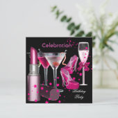 Invitation Boissons de Champagne Rose pour la fête d'annivers (Debout devant)