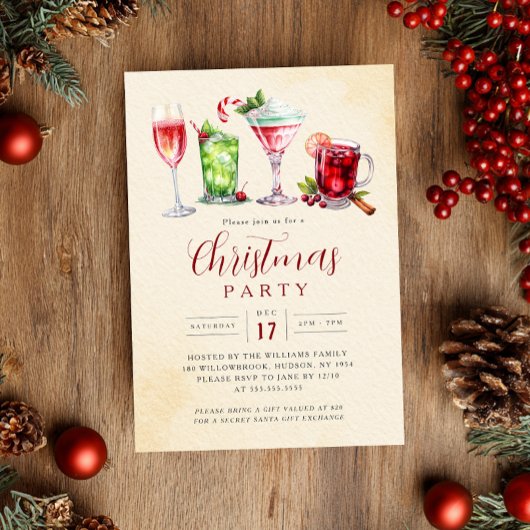 Invitation Boissons de fête charmantes Fête de Noël