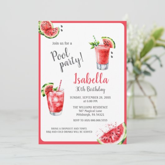 Invitation Boissons de la Piscine de pastèque (Debout devant)