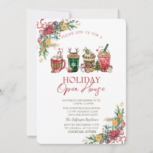 Invitation Boissons de Noël, Branches Vacances (Devant)