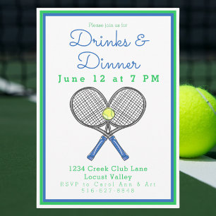 Invitation Boissons de tennis preppy et dîner / Raquettes
