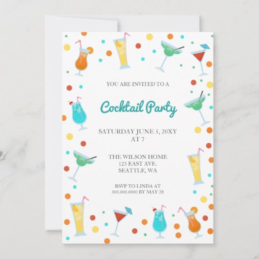 Invitation Boissons d'été amusantes pour une soirée cocktail (Devant)