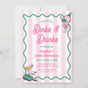 Invitation Boissons et boissons Pickleball Anniversaire