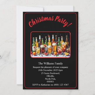 Invitation Boissons et cocktails de fête de Noël Xmas Black