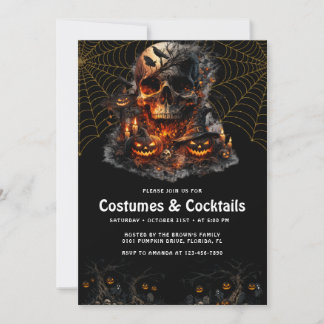 Invitation Boissons et Costumes de Crâne Gothique Halloween P