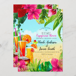 Invitation Boissons et fleurs tropicales Été Luau Fiançailles