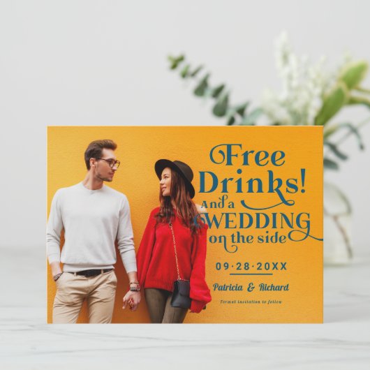 Invitation Boissons Gratuites Amusant Mariage Décontracté Enr (Debout devant)