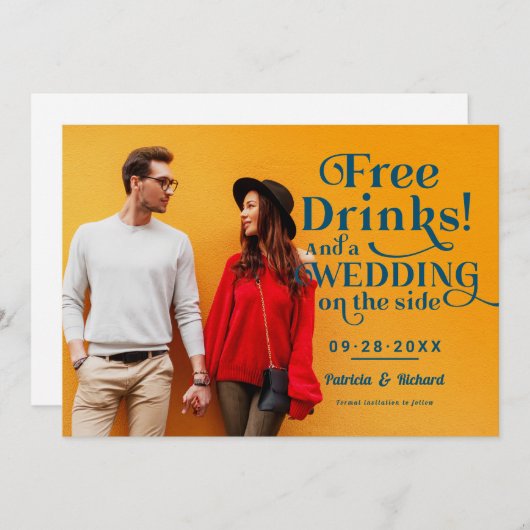 Invitation Boissons Gratuites Amusant Mariage Décontracté Enr (Devant / Derrière)