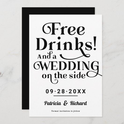 Invitation Boissons Gratuites Amusant Mariage Décontracté Enr (Devant / Derrière)