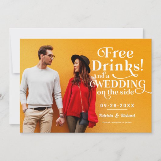 Invitation Boissons Gratuites Amusant Mariage Décontracté Enr (Devant)