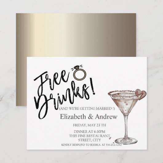 Invitation Boissons Gratuites, Mariage en forme de cœur avec  (Devant / Derrière)