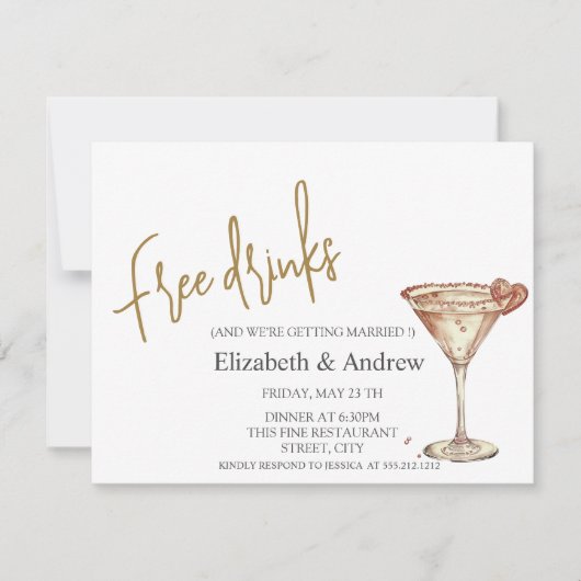 Invitation Boissons Gratuites,Verre à Champagne Élégant en Fo (Devant)