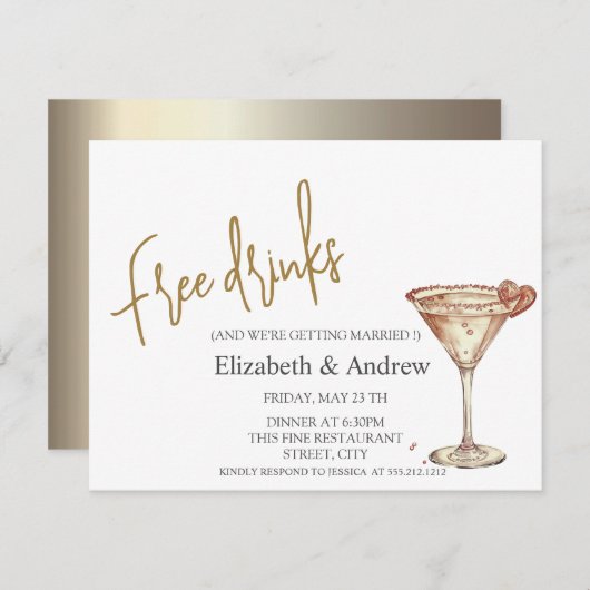 Invitation Boissons Gratuites,Verre à Champagne Élégant en Fo (Devant / Derrière)