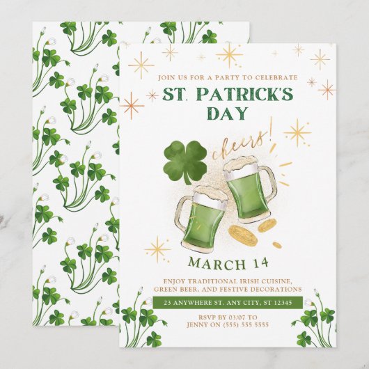 Invitation Boissons irlandaises & Fêtez la Saint-Patrick (Devant / Derrière)