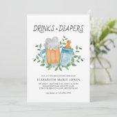 Invitation Boissons modernes et Diapers Baby shower de boutei (Debout devant)