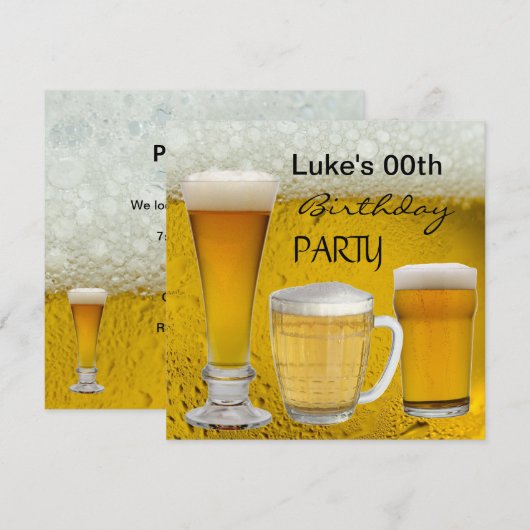 Invitation Boissons pour fête d'anniversaire d'homme tout âge (Devant / Derrière)