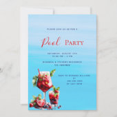 Invitation Boissons rouges eau bleue Pool Party (Devant)