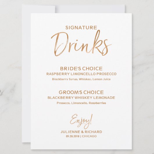 Invitation Boissons Signature | Lettres Rose Dorée Élégante (Devant)