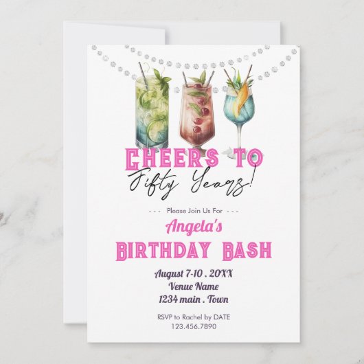 Invitation Boissons tropicales Convie à 50 ans Anniversaire a (Devant)
