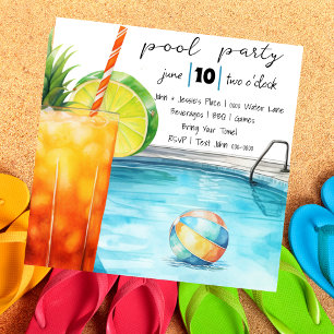 Invitation Boissons tropicales et fête de la piscine
