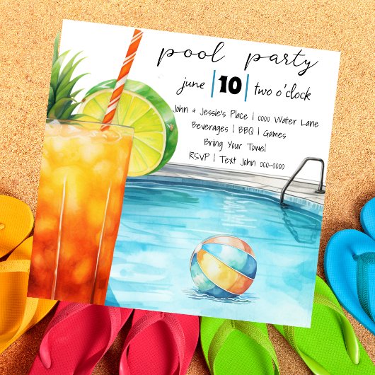 Invitation Boissons tropicales et fête de la piscine