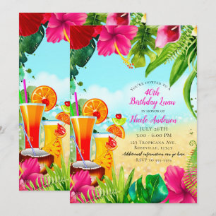 Invitation Boissons tropicales et fleurs fête d'anniversaire