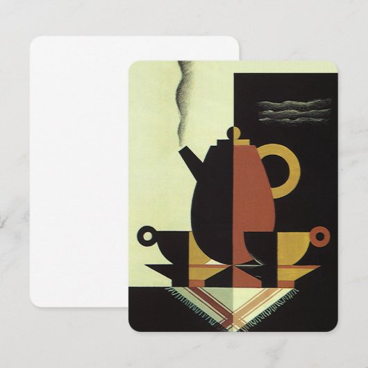 Invitation Boissons vintages, Cafetière avec tasses Invitatio (Devant / Derrière)