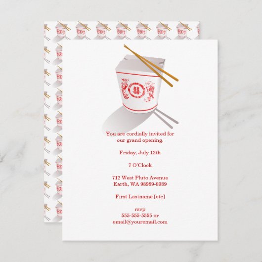 Invitation Boite à emporter du restaurant chinois (Devant / Derrière)