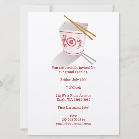 Invitation Boite à emporter du restaurant chinois (Devant)