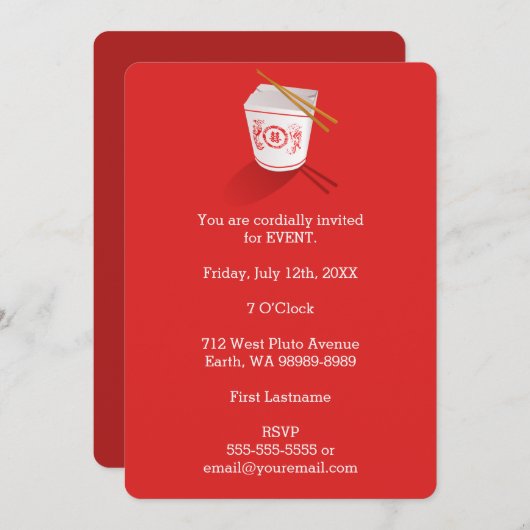 Invitation Boite à emporter du restaurant chinois (Devant / Derrière)