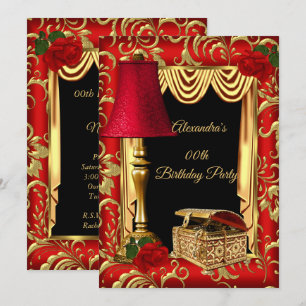 Invitation Boîte à lampe Roses aux rideaux dorés rouges Fête