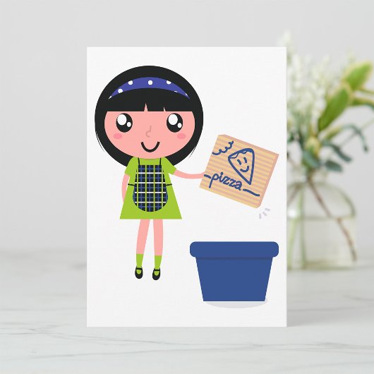 Invitation Boîte à pizza Recycling Girl Amusante Éco-Friendly