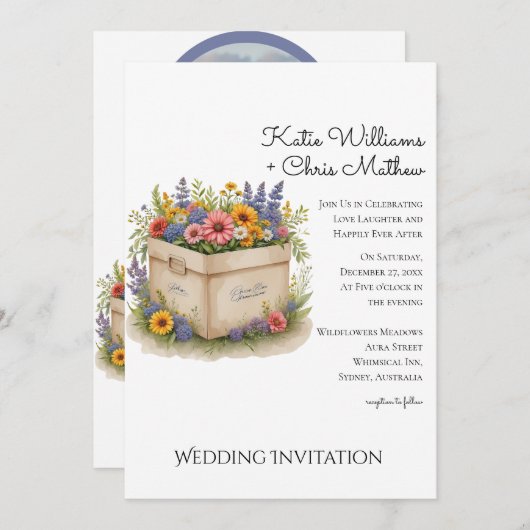 Invitation Boîte cadeau Fleur sauvage de printemps QR Code Ma (Devant / Derrière)