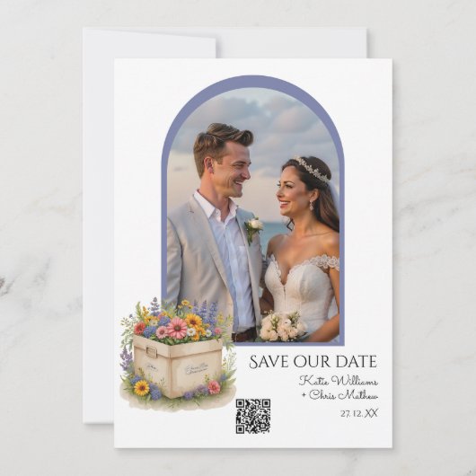 Invitation Boîte cadeau Fleur sauvage de printemps QR Code Ph (Dos)