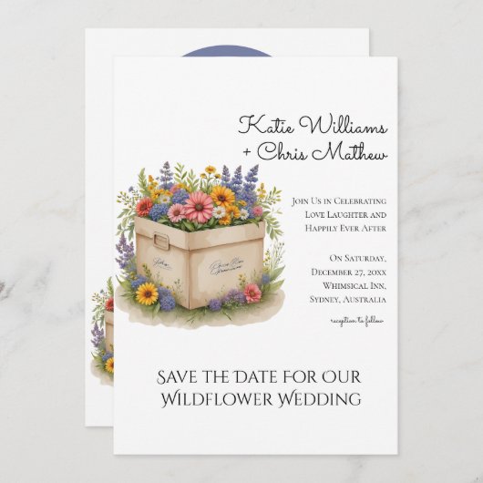 Invitation Boîte cadeau Fleur sauvage de printemps QR Code Ph (Devant / Derrière)