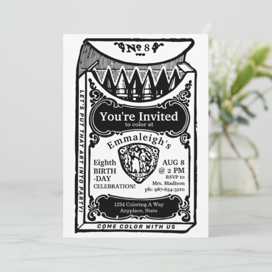 Invitation boîte Crayons vintages (Debout devant)