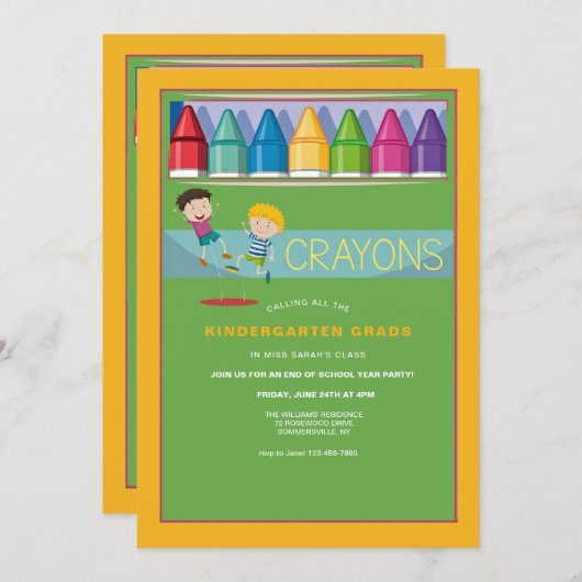 Invitation Boîte de Crayons Kindergarten Party (Devant / Derrière)