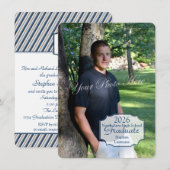 Invitation Boîte photo et bandes bleues (Devant / Derrière)